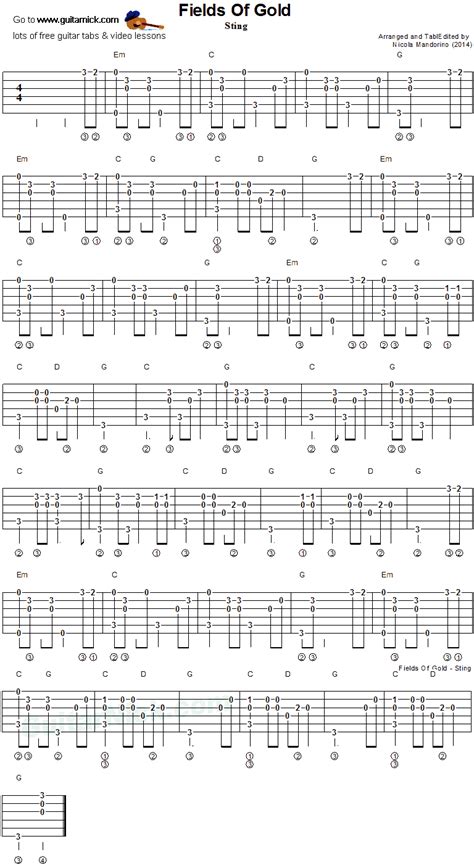 (c) 1993 a&m records#sting #fieldsofgold. Fields Of Gold (Sting) Fingerstyle Guitar Tab PDF ...