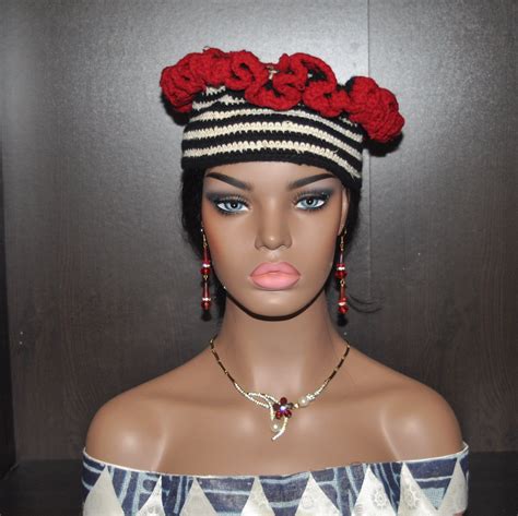 Cameroonian Hatberettam Ashetu Style Ruffled Crown Handmade Crochet Hand Crochet African