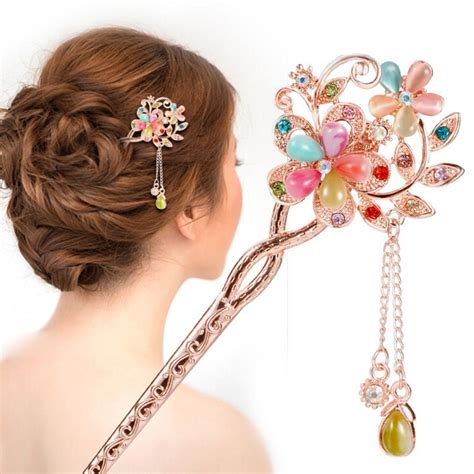 fashion hair stick women elegant hair pin colorful hairpin crystal rhinestone hair stick clip