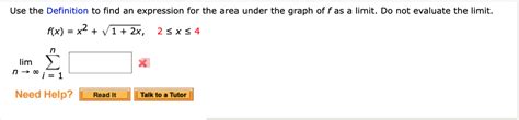 solved use the definition to find an expression for the area