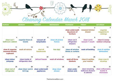 Free Printable Calendar Free Printables Calendar March 2018 Cleaning