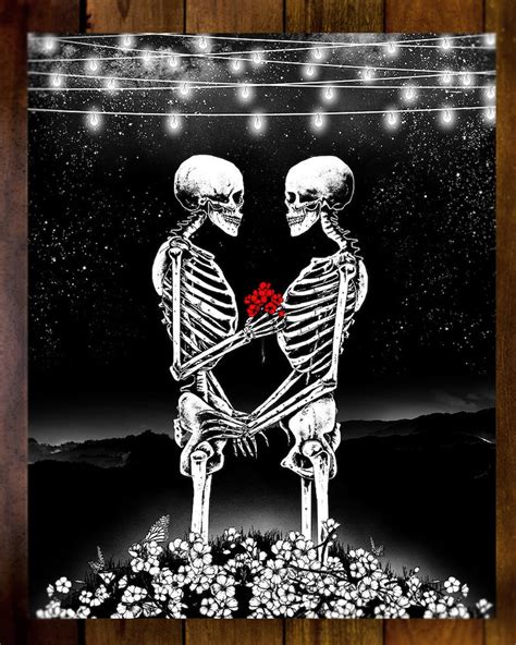 Yours Truly Art Print Skeleton Couple Flowers Love Etsy Uk