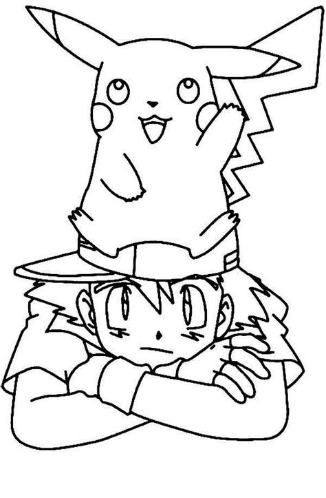 Pikachu Standing On Ash Ketchum Head On Pokemon Coloring Page