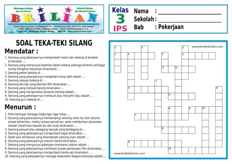 Soal Teka-Teki Silang (TTS) IPS Kelas 3 SD Bab Mengenal Pekerjaan dan Kunci Jawaban