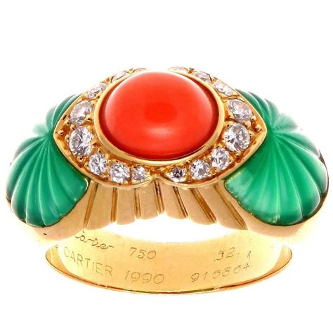 There is a broad range of cartier panthere rings for sale on 1stdibs. Cartier Coral Chrysophrase Diamond Gold Ring | Antique ...