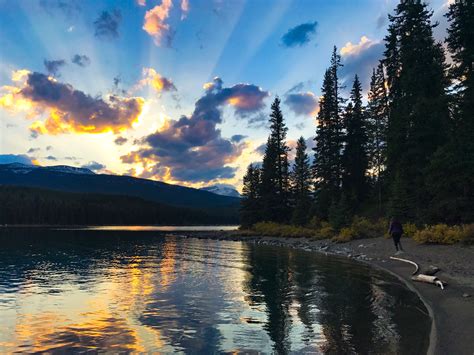 Sunset Over Maligne Lake In Jasper National Park Alberta Canada
