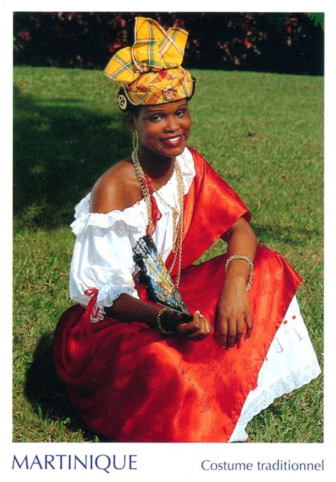Martinique Woman Dressed Into Traditional Creole Clothes Caribbean