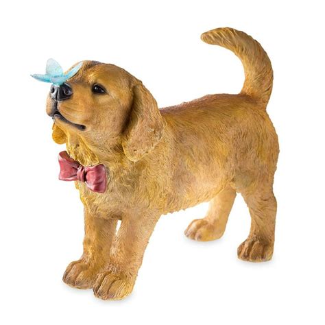 Golden Retriever Puppy Dog Garden Statue With Solar Powered Blue