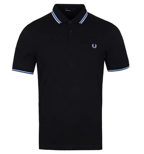lyst fred perry black and sky blue twin tipped pique polo shirt in black for men