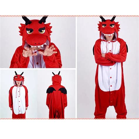 New Adult Animal Red Dragon Cosplay Pajamas Onesie Sleepwear Costume