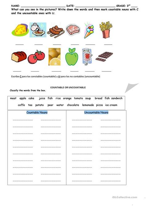 Countable And Uncountable Activity English Esl Worksheets For