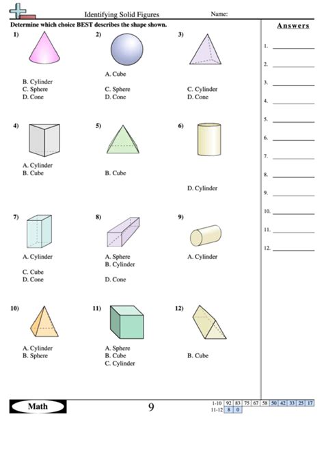 Identifying Solid Figures Geometry Worksheet With Answers Printable