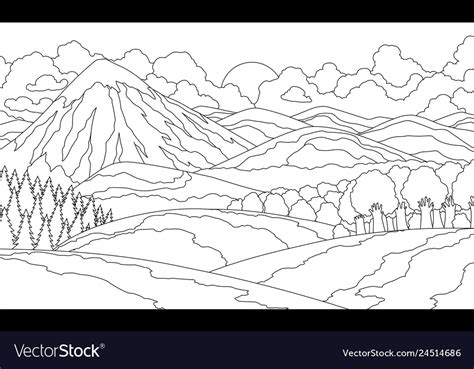 Summer Mountain Landscape Coloring Book Valley Vector Image