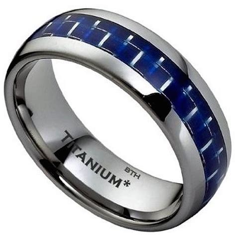 The most common titanium ring men material is metal. Blue Carbon Inlay Titanium Classic Mens Wedding Engagement ...