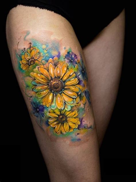 Watercolor Sunflowers Tattoo © Tattoo Artist Lenara 💟🌻💟🌻💟🌻💟🌻💟