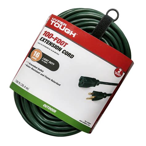 Hyper Tough 100ft 16awg 3 Prong Green Single Outlet Outdoor Extension