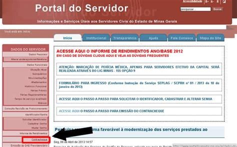 Clique Na Op O Contracheque Portal Do Servidor Mg Portal Contra Cheque