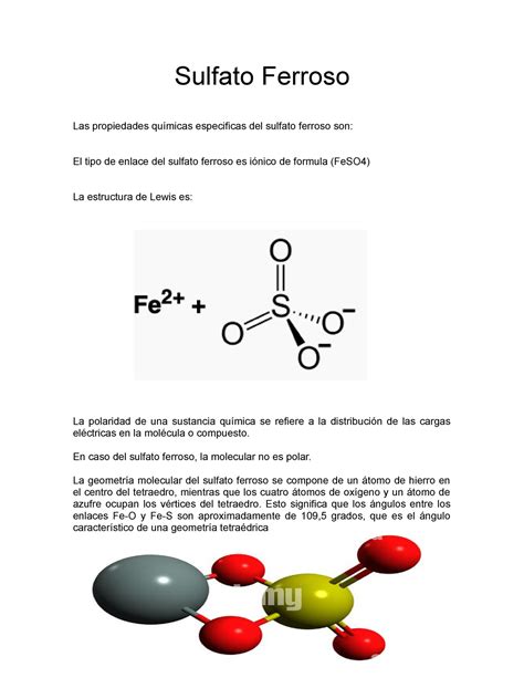 Sulfato Ferroso Sulfato Ferroso Las propiedades químicas especificas