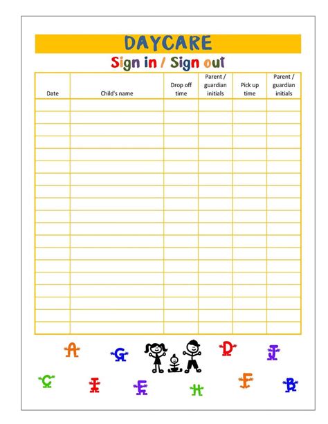 Daycare Attendance Sheet Printable