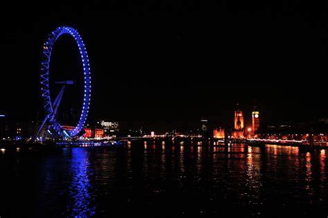 London Cityscape Night Reflection Skyline Evening Ferris Wheel