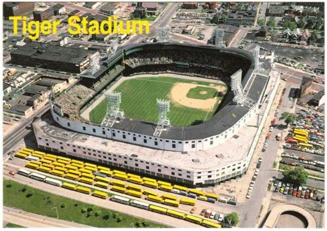 Detroit Tiger Stadium Aerial View S Postcard With Parked Buses