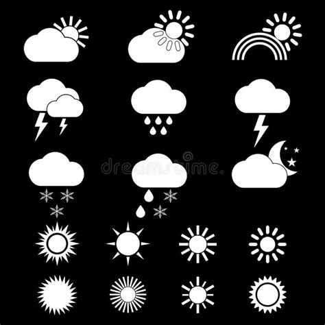 Set Of Weather Icons On Black Background Stock Vector Illustration