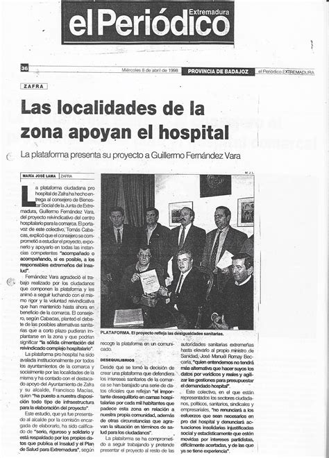 Publicacion Del Diario Extremadura La Plataforma Del Hospital De Zafra