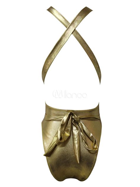 Gold Sexy Swimsuit One Piece Metallic Multiway Beach Bathing Suit For