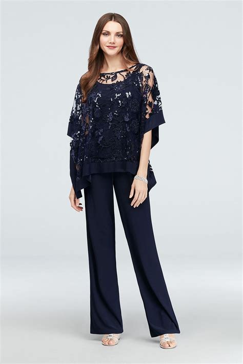 Sequin Lace Pantsuit With Sheer Poncho Rm Richards 2288 2288 9896