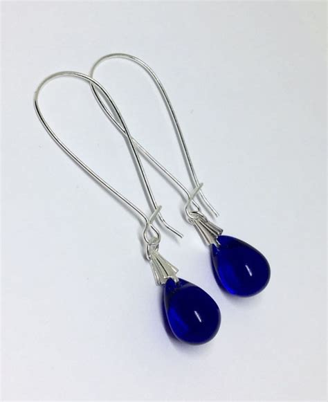 Cobalt Blue Earrings Deep Blue Drop Earrings Czech Glass Etsy UK
