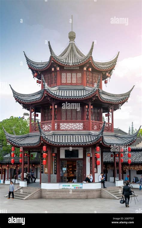 The Bell Tower Built In Traditional Chinese Architecture Style At Qibao