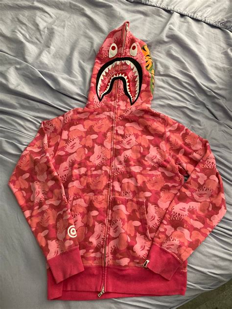 Bape Bape Pink Flame Camo Shark Hoodie Grailed