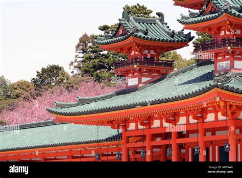 Heian Shrine Surrounded By Cherry Blossoms Kyoto Japan Stock Photo
