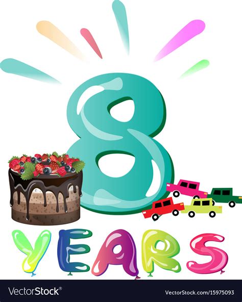 Happy Birthday Eight 8 Year Fun Design Royalty Free Vector