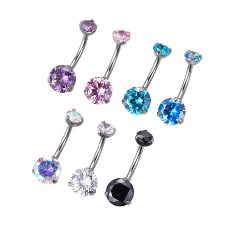 Gzn Astm F136 Titanium Piercing Jewelry Navel Ring Prong Set Double Cz