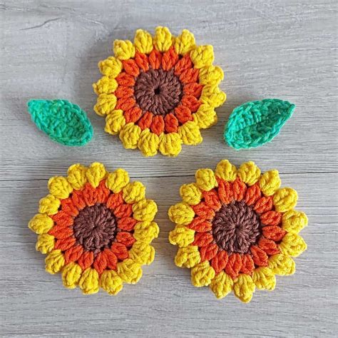 Crochet Sunflower Applique Free Pattern Annie Design Crochet
