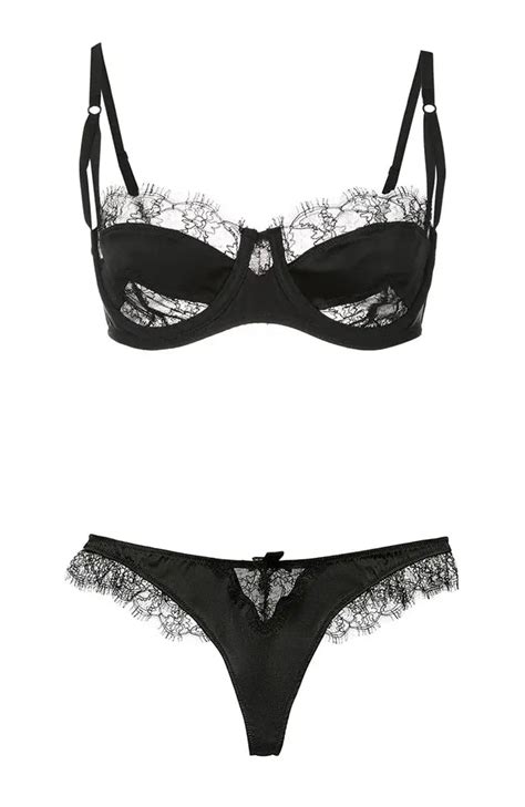 lace inset balconette bra and thong set sheer