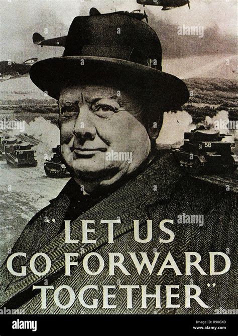Winston Churchill Portrait Vintage British Propaganda Poster Stock