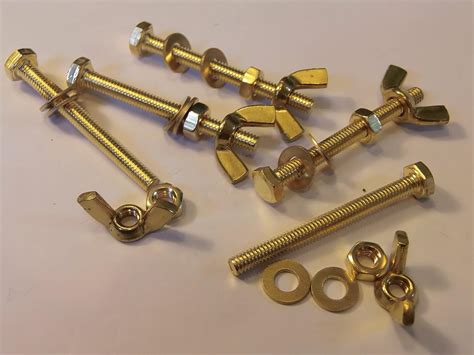 M4x40 Brass Hex Head Bolts Nuts And Washers And Wing Nuts Pack 0f 5 Brass
