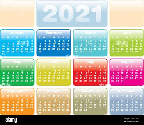 Colorful Calendar For Year 2021 In Vector Format Stock Vector Image