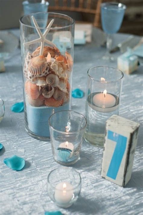 centerpieces | Beach wedding centerpieces, Beach wedding tables, Beach