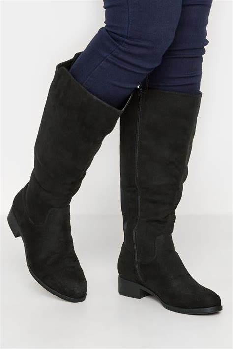 black stretch knee high boots in wide e fit and extra wide eee fit yours clothing