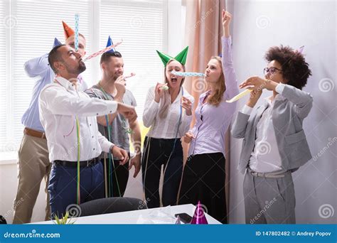 Group Of Businesspeople Celebrating In Office Stock Photo Image Of