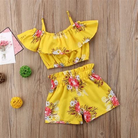 Puseky 1y 6y 2pcsset Baby Girl Floral Print Strappy Ruffled Collar