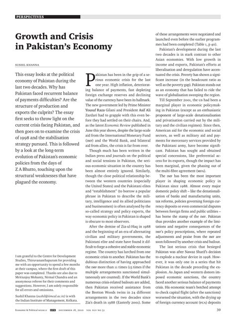 Pdf Growth And Crisis In Pakistans Economy