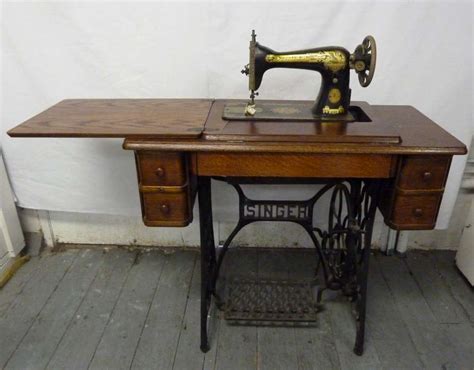 Antique Singer Foot Pedal Operated Sewing Machine Fold Away Table Top