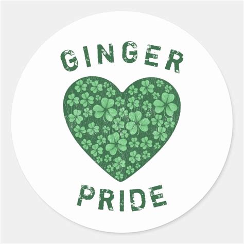 Cute Redhead Ginger Power Shamrock Green Heart Classic Round Sticker