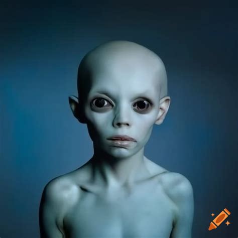 Portrait Of A Blue Skinned Alien Boy With Wavy White Hair