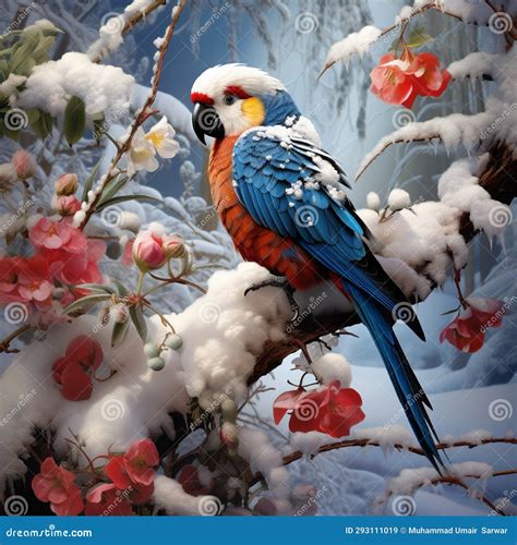 Parrot In Snow Generated By Ai Tool Stock Illustration Illustration