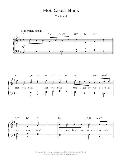 Hot Cross Buns Sheet Music Traditional Nursery Rhyme Piano Vocal